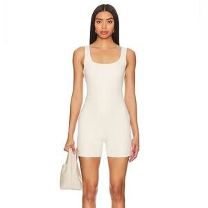 susan monaco ivory rib knit scoop neck tank one piece jumpsuit romper size small